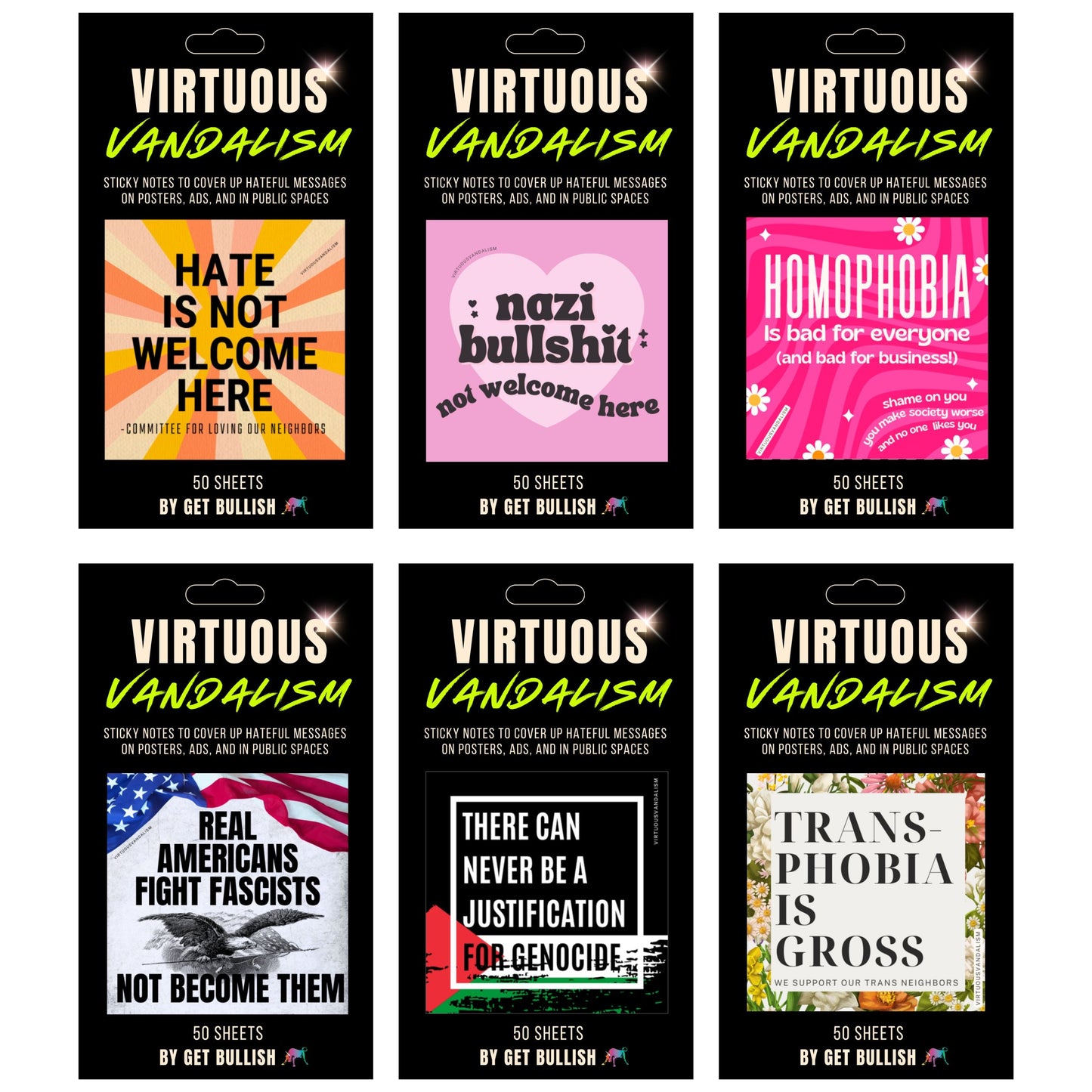 Virtuous Vandalism “Nazi Bullshit Not Welcome Here” Sticky Notes 3" x 3" Pack of 50 | Combat and Cover Offensive Public Messages with Adhesive Protest Notes