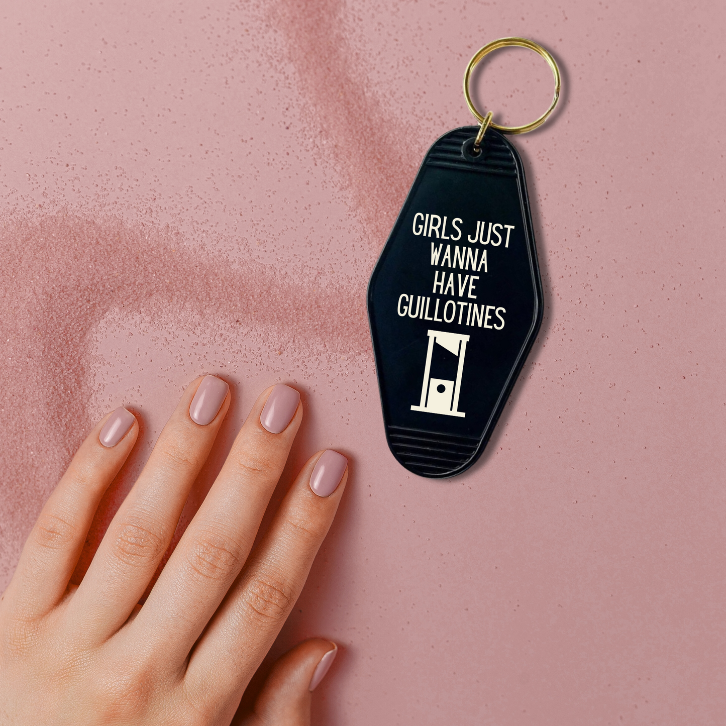 Girls Just Wanna Have Guillotines Motel Style Keychain in Black