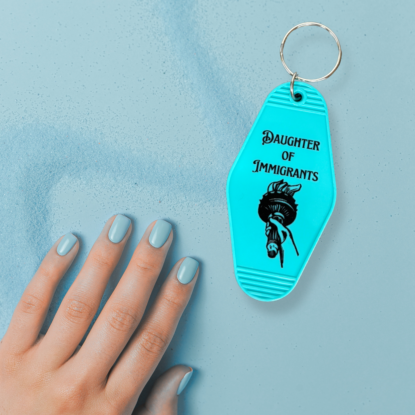 Daughter Of Immigrants Motel Style Keychain in Mint Green