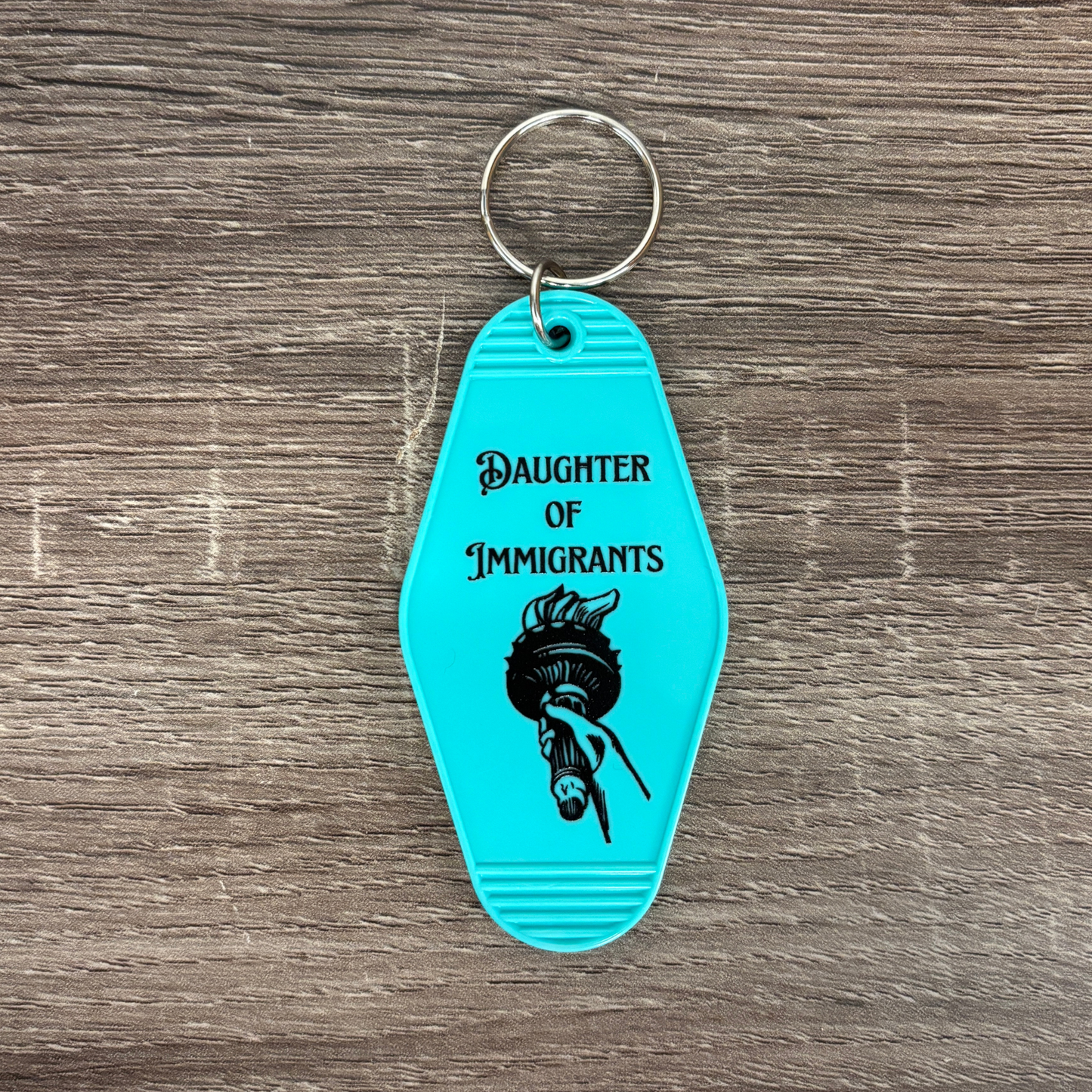 Daughter Of Immigrants Motel Style Keychain in Mint Green