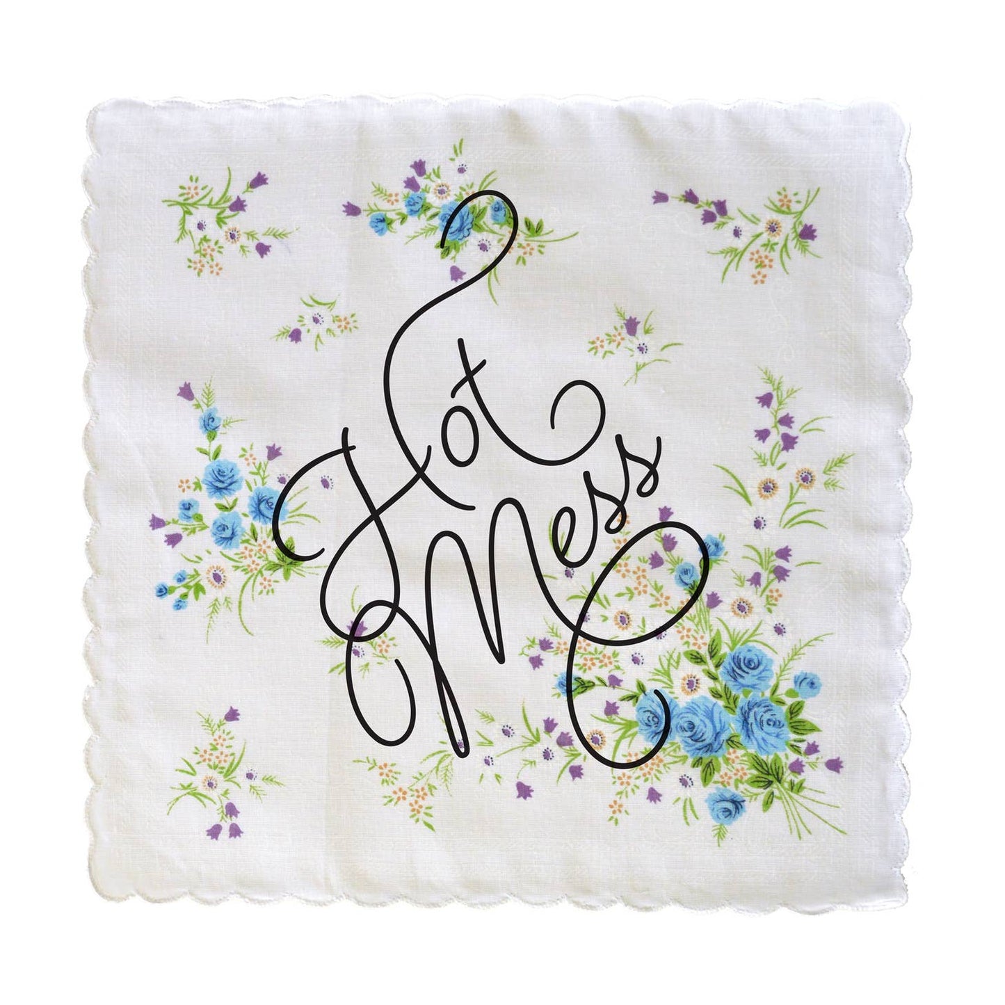 Hot Mess Retro Floral Print Cotton Handkerchief