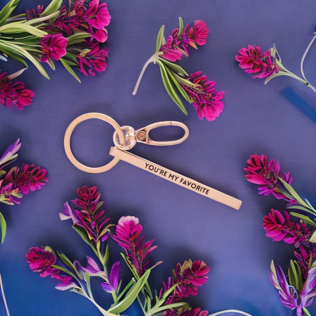 You're My Favorite Rose Gold Stamped Bar Keychain | Minimalist Metal Quote Keychain