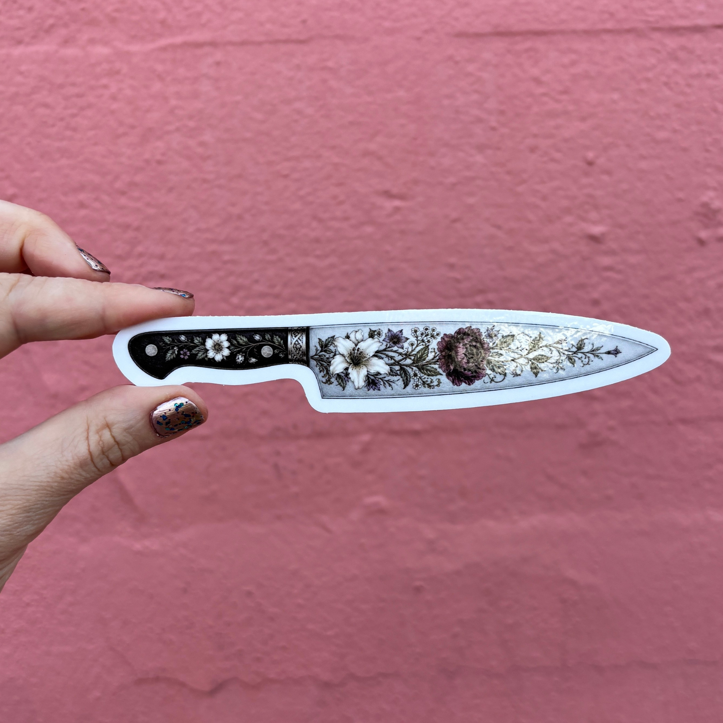 Floral Knife Die Cut Extra-Long Sticker | Knifecore Botanical | 5.6" x 1.1"-GetBullish-The Bullish Store