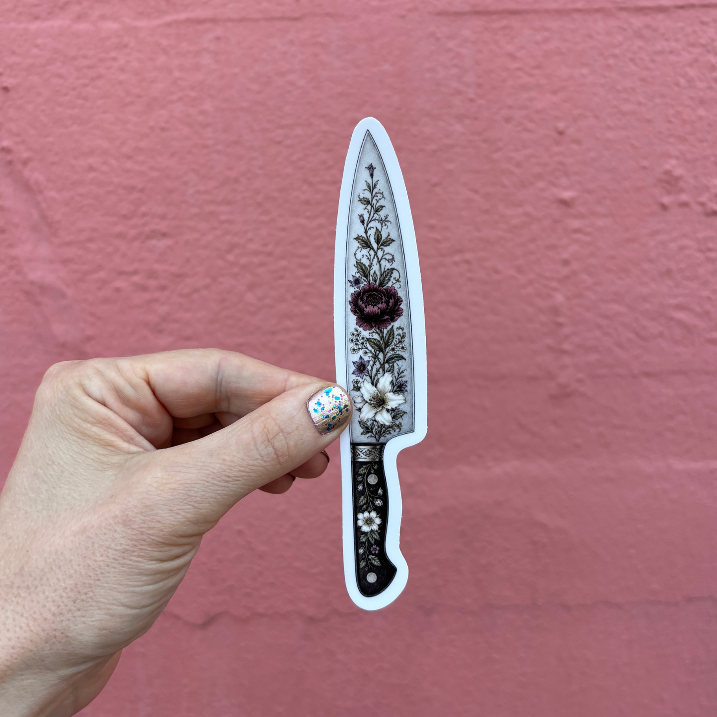 Floral Knife Die Cut Extra-Long Sticker | Knifecore Botanical | 5.6" x 1.1"-GetBullish-The Bullish Store