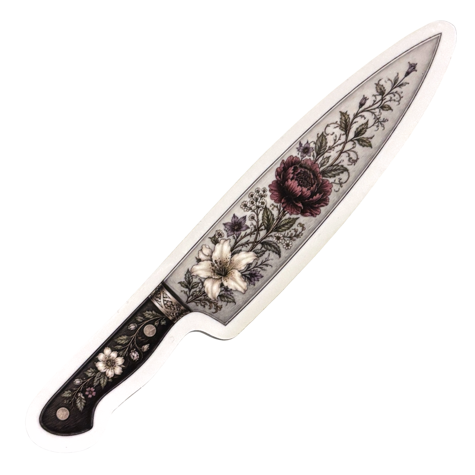 Floral Knife Die Cut Extra-Long Sticker | Knifecore Botanical | 5.6" x 1.1"-GetBullish-The Bullish Store