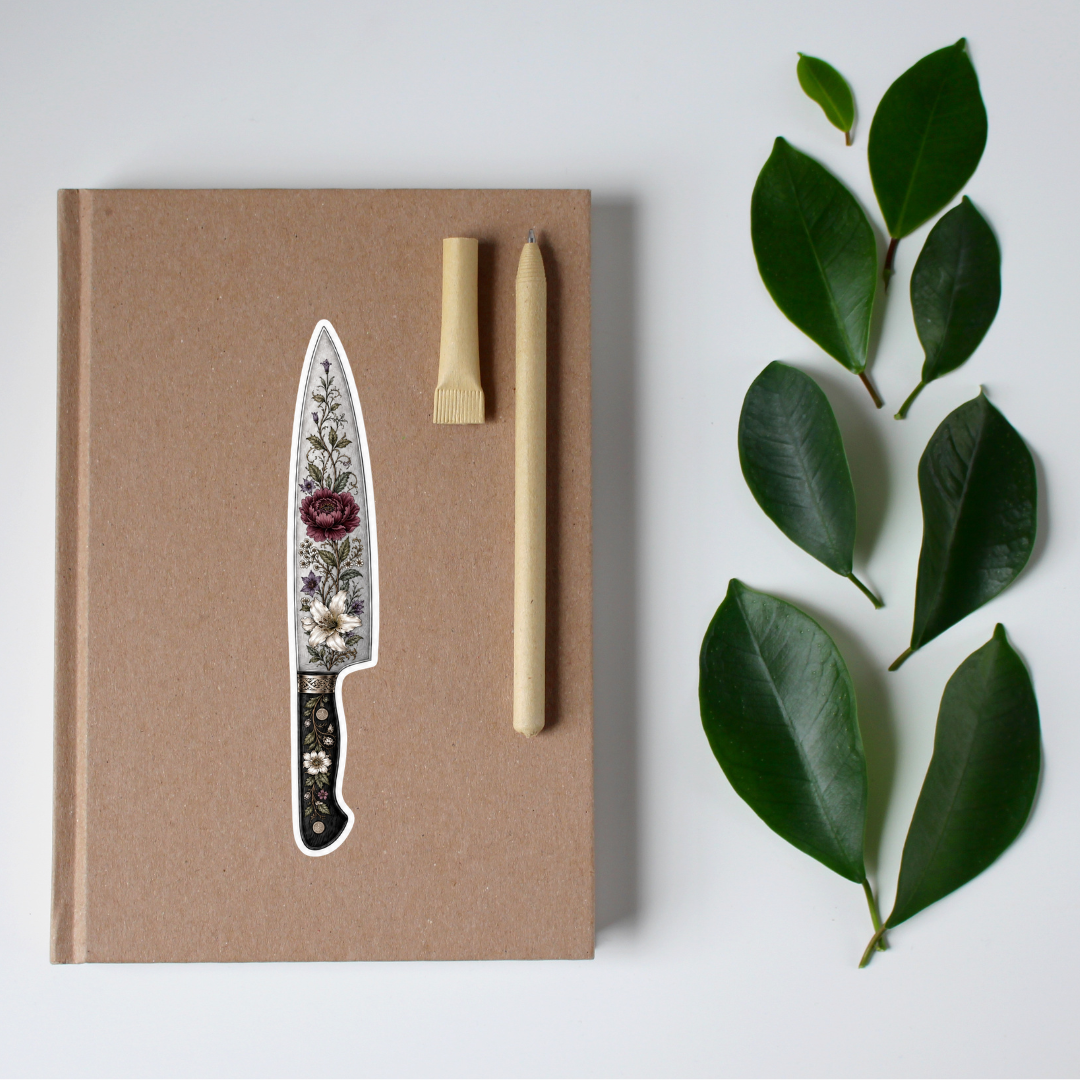 Floral Knife Die Cut Extra-Long Sticker | Knifecore Botanical | 5.6" x 1.1"-GetBullish-The Bullish Store