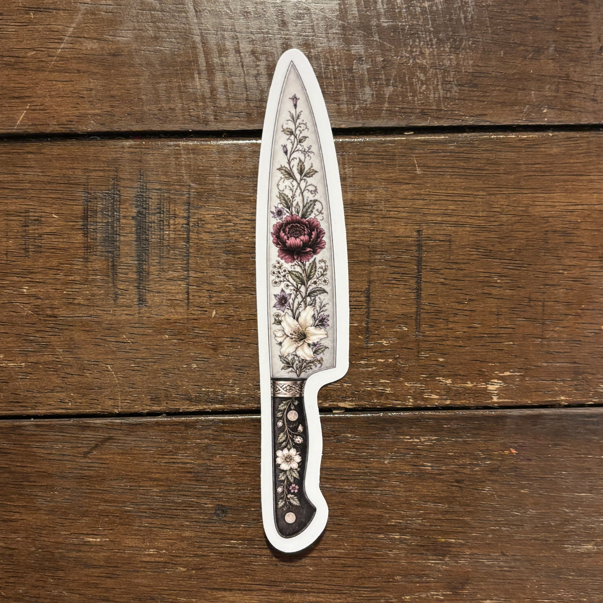 Floral Knife Die Cut Extra-Long Sticker | Knifecore Botanical | 5.6" x 1.1"-GetBullish-The Bullish Store