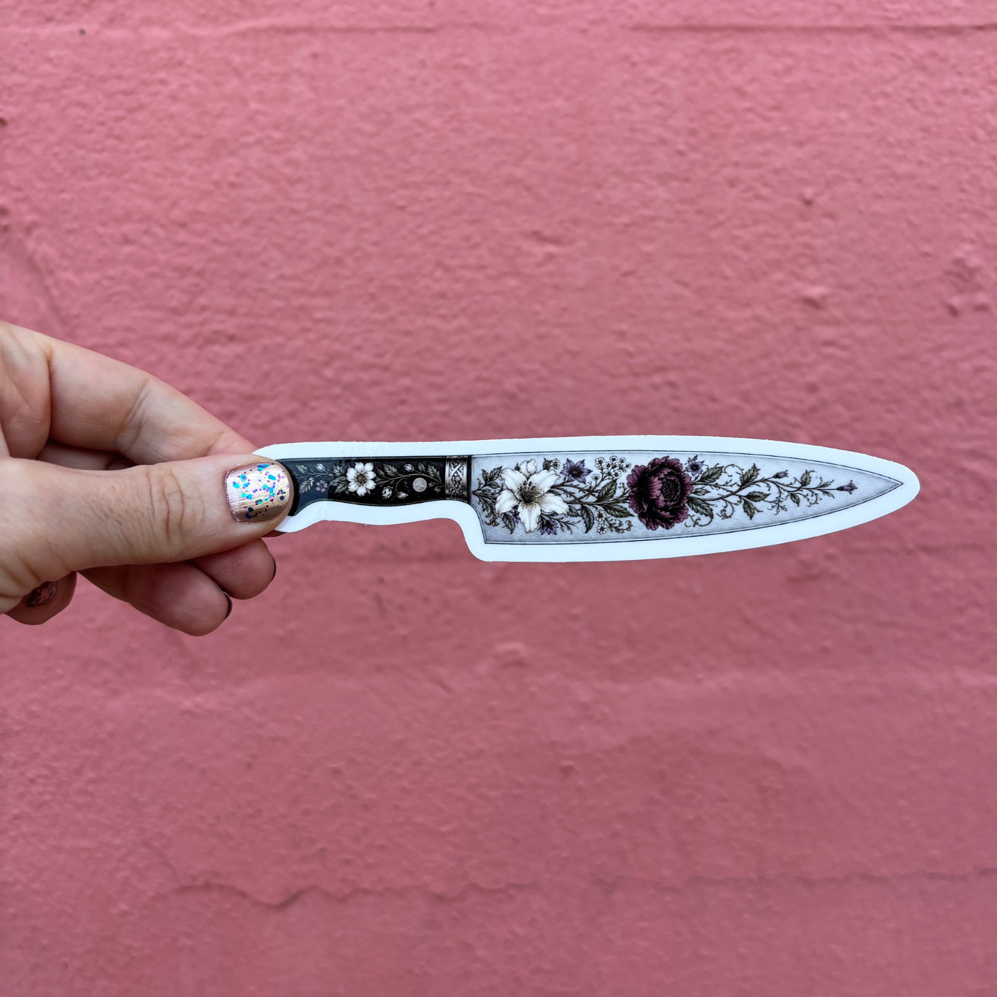 Floral Knife Die Cut Extra-Long Sticker | Knifecore Botanical | 5.6" x 1.1"-GetBullish-The Bullish Store