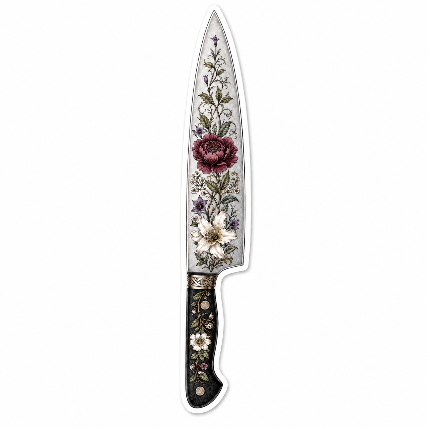 Floral Knife Die Cut Extra-Long Sticker | Knifecore Botanical | 5.6" x 1.1"-GetBullish-The Bullish Store