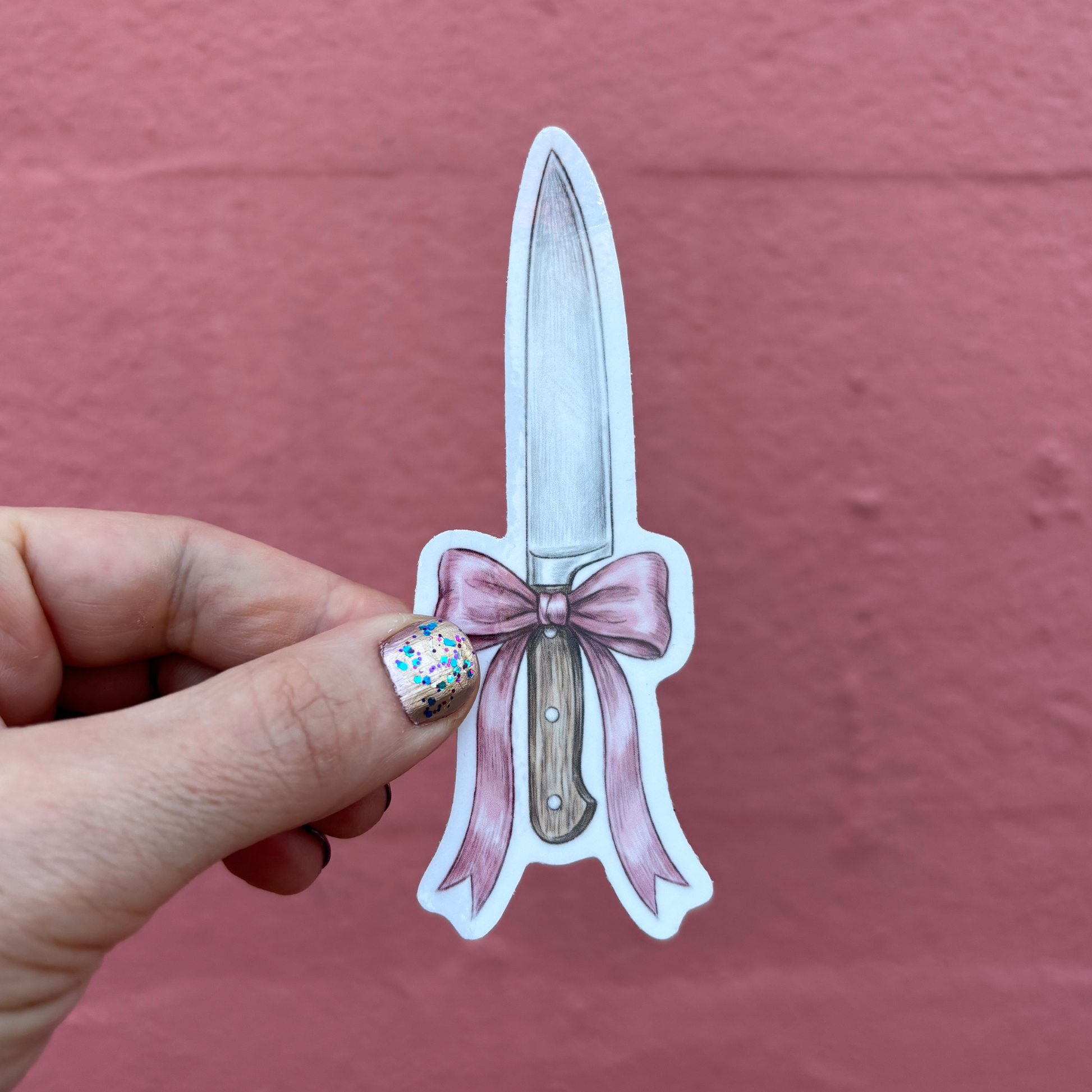 Knife with Pink Bow Die Cut Sticker | Knifecore Coquette | 4.1" x 1.5"-GetBullish-The Bullish Store