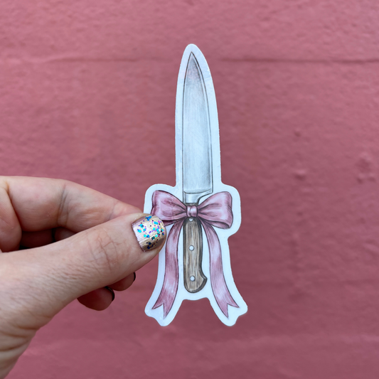 Knife with Pink Bow Die Cut Sticker | Knifecore Coquette | 4.1" x 1.5"-GetBullish-The Bullish Store