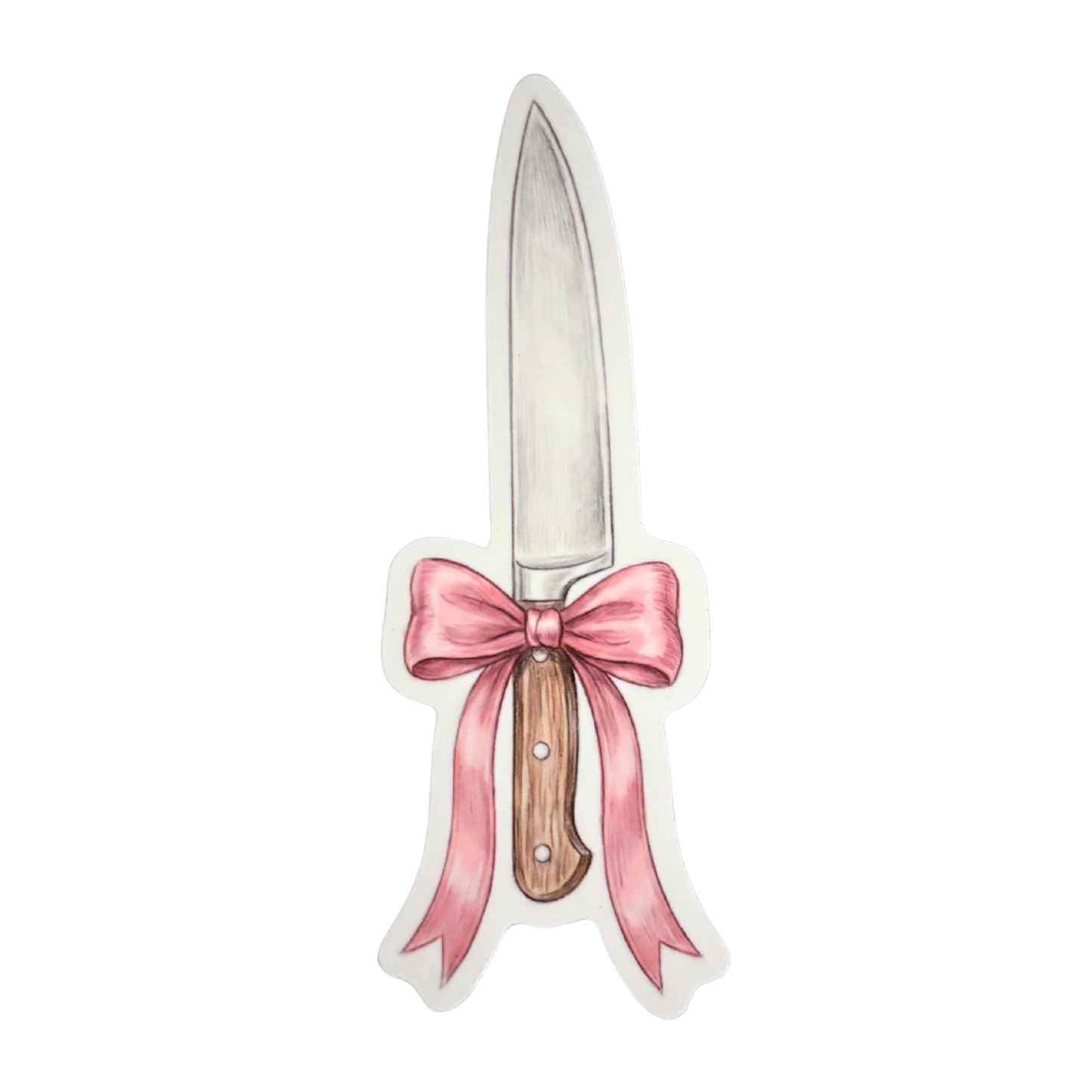 Knife with Pink Bow Die Cut Sticker | Knifecore Coquette | 4.1" x 1.5"-GetBullish-The Bullish Store