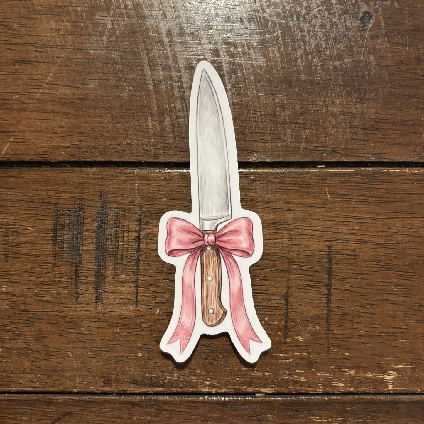 Knife with Pink Bow Die Cut Sticker | Knifecore Coquette | 4.1" x 1.5"-GetBullish-The Bullish Store