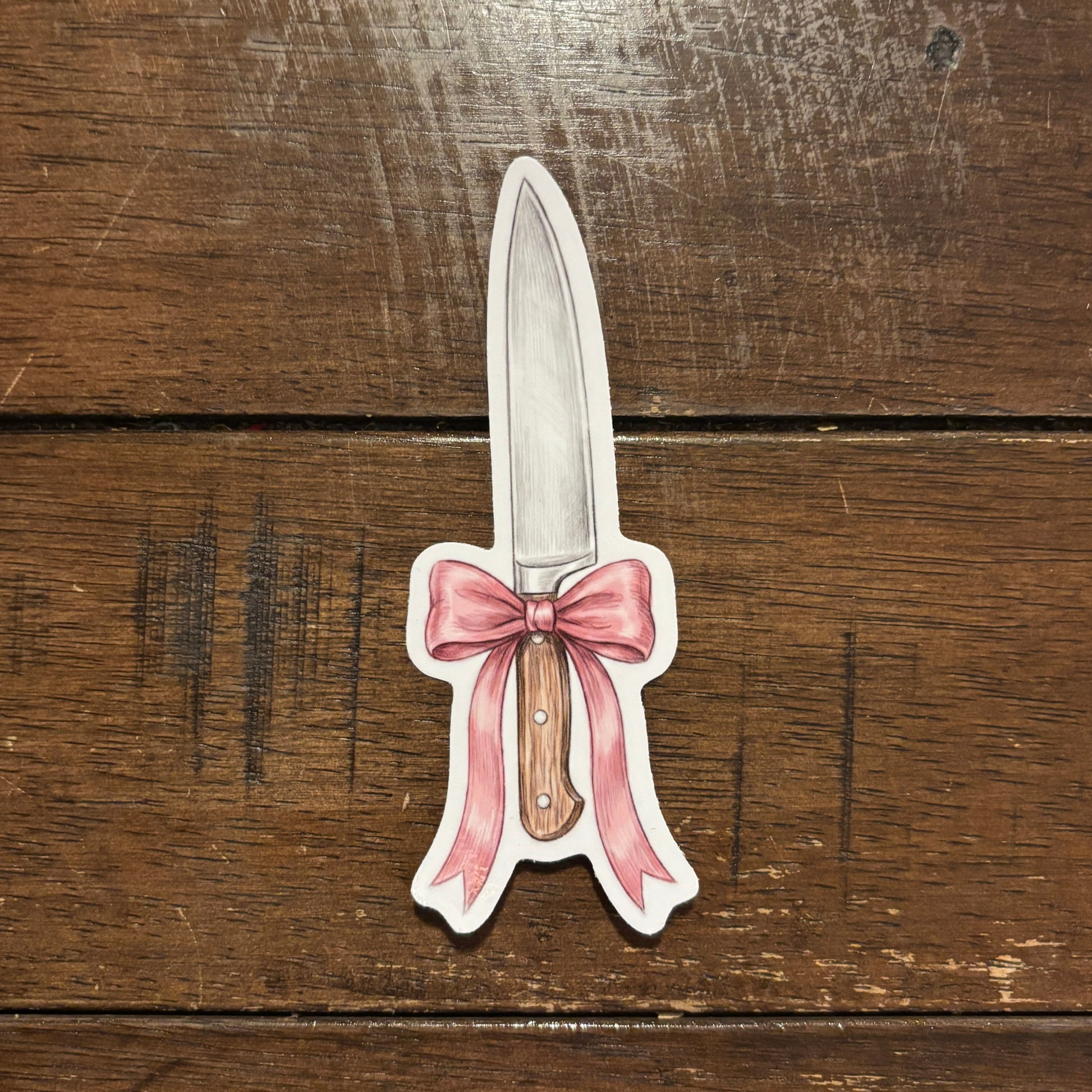 Knife with Pink Bow Die Cut Sticker | Knifecore Coquette | 4.1" x 1.5"-GetBullish-The Bullish Store