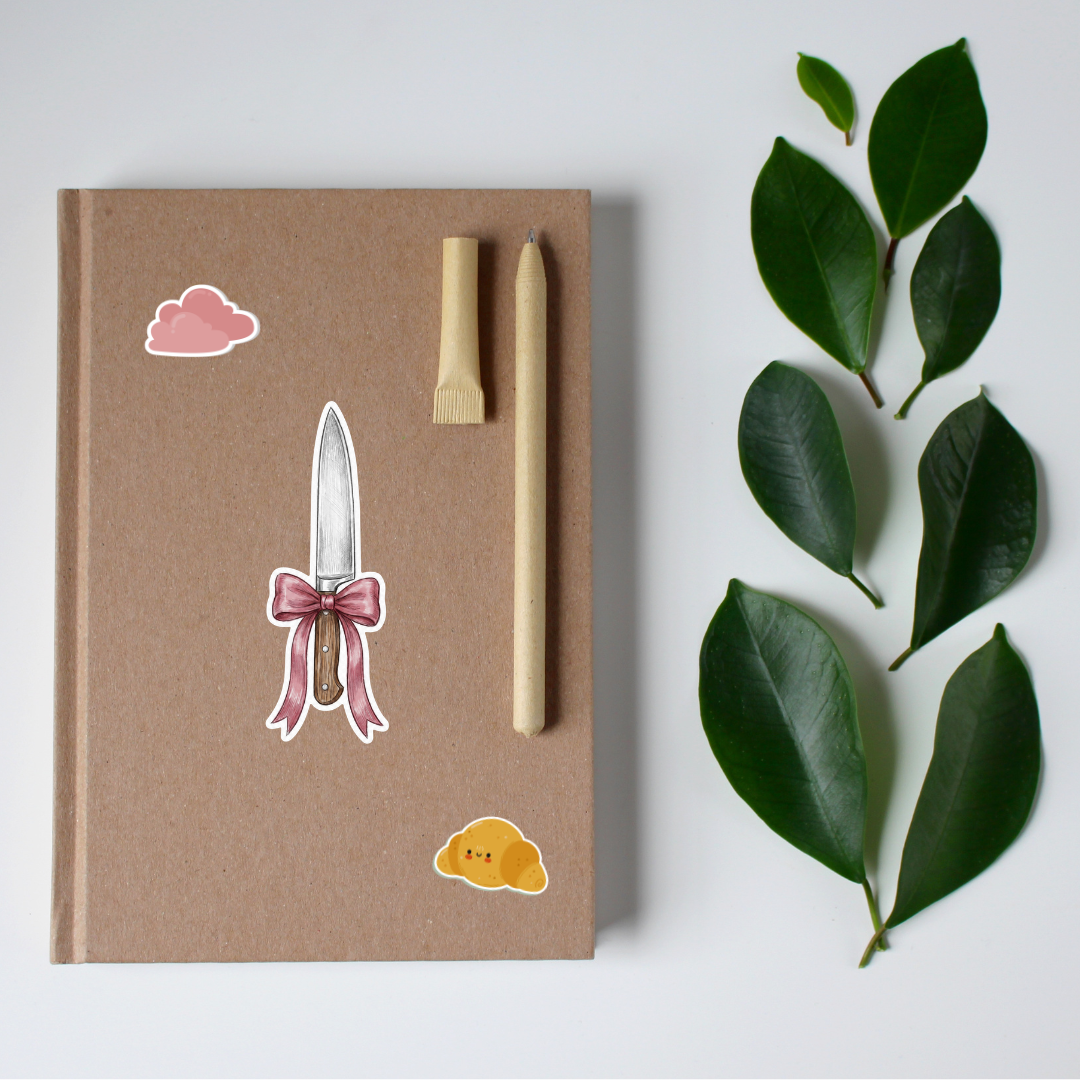 Knife with Pink Bow Die Cut Sticker | Knifecore Coquette | 4.1" x 1.5"-GetBullish-The Bullish Store