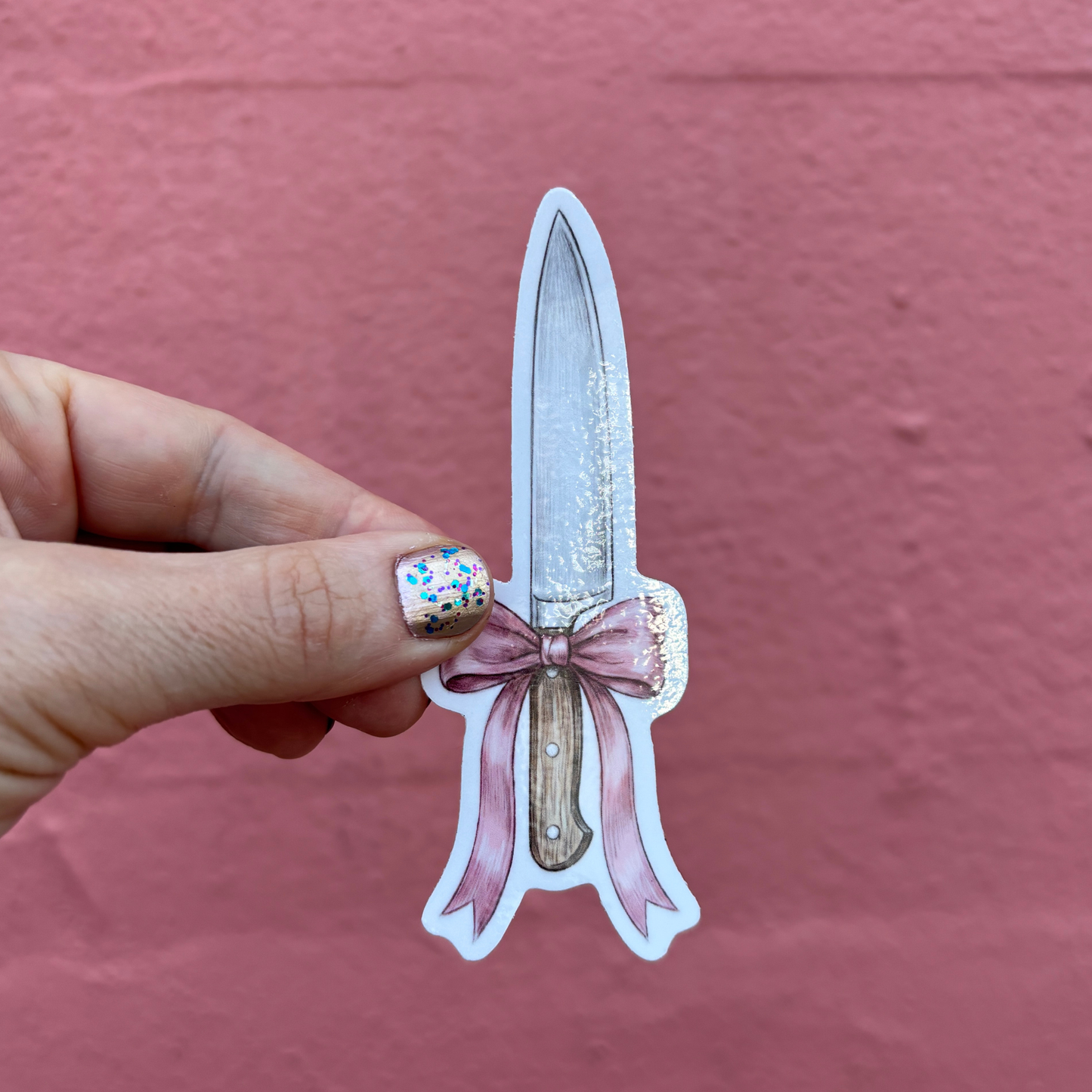 Knife with Pink Bow Die Cut Sticker | Knifecore Coquette | 4.1" x 1.5"-GetBullish-The Bullish Store