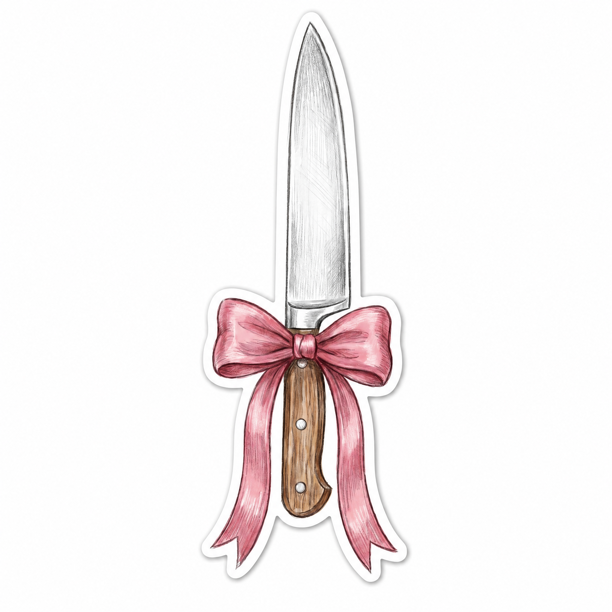 Knife with Pink Bow Die Cut Sticker | Knifecore Coquette | 4.1" x 1.5"-GetBullish-The Bullish Store