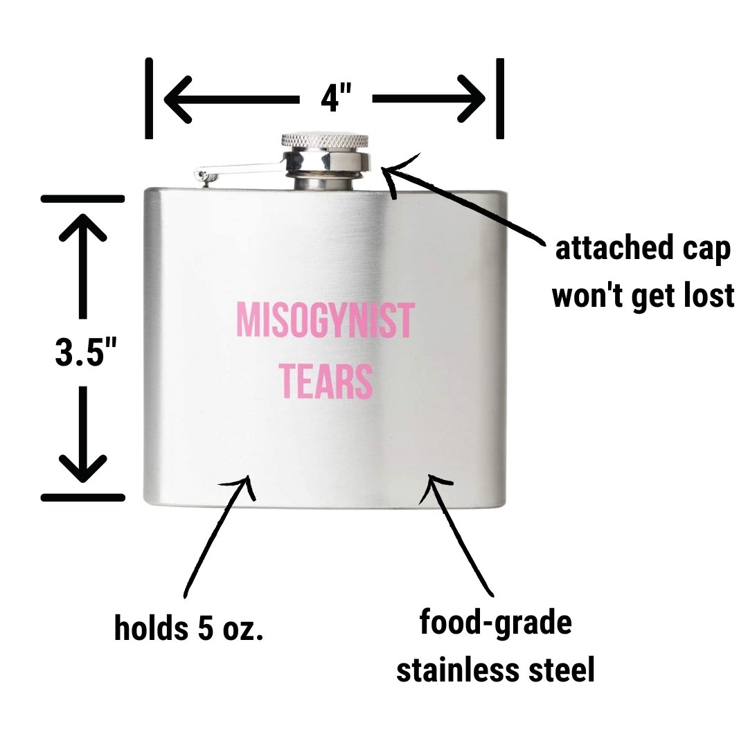 Misogynist Tears Flask in Silver with Pink Lettering