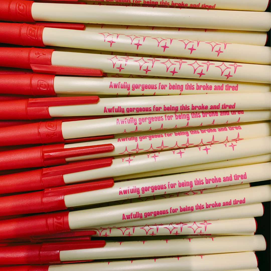 Awfully Gorgeous For Being This Broke And Tired Ballpoint Pen in Cream | Gen Z Aesthetic Blue Ink