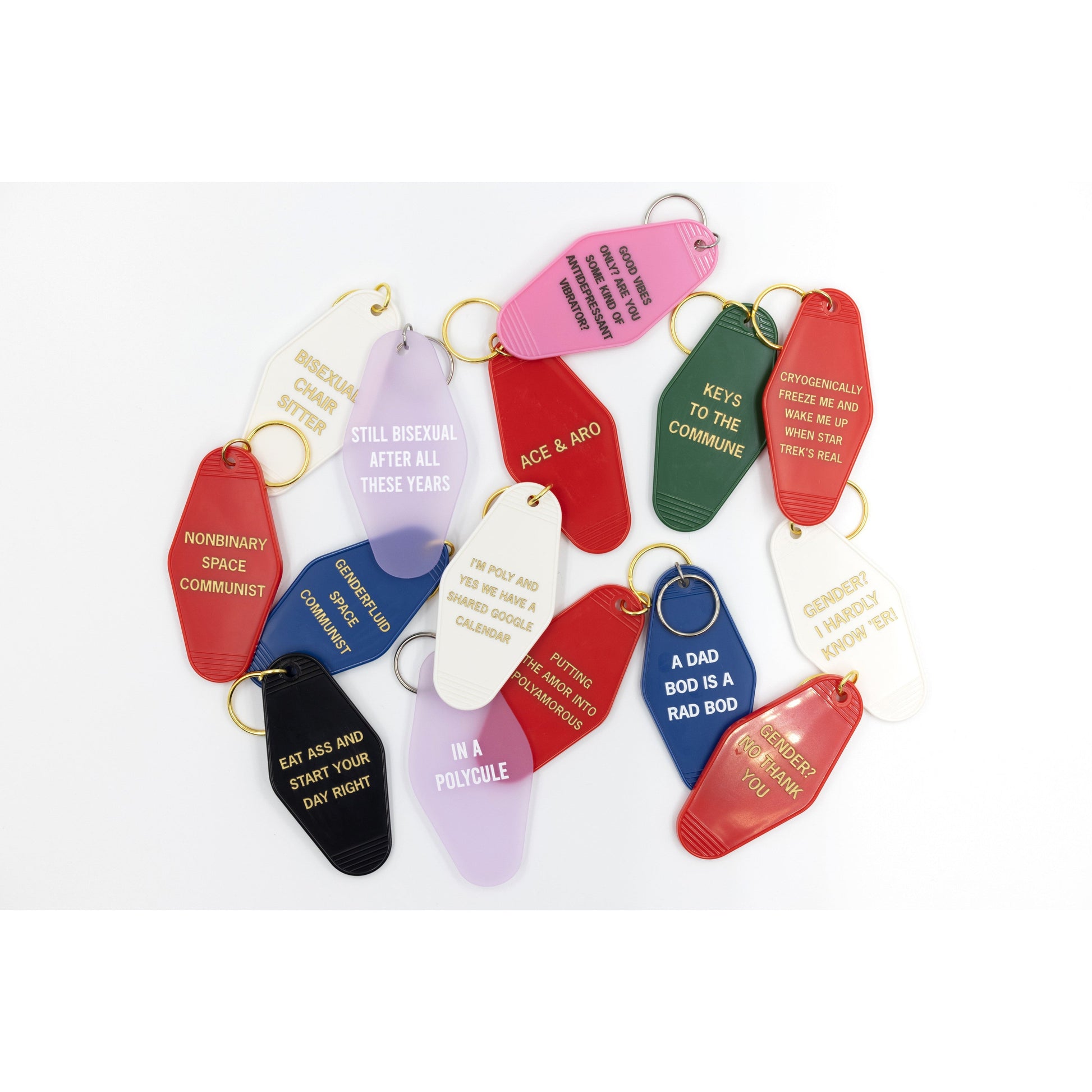 I'm Poly and Yes We Have a Shared Google Calendar Motel Style Keychain in White and Gold | Polyamory Themed Funny Key Tag
